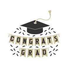 Congrats Grad Banner Confetti and Cap