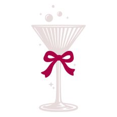 Pink Cocktail Martini Glass With Ribbon Bow Bubbles Sparkles