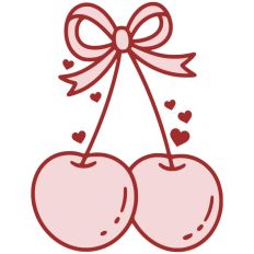 Cute Cherry Cherries With Bow and Hearts Valentine's Day