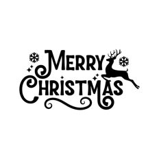 Merry Christmas Script Text Snowflakes Reindeer