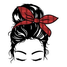 Messy Bun Hair Plaid Headband Tie Bow Eyelashes Christmas