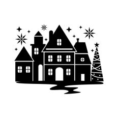 Christmas Town Festive Scene Houses Land