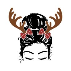 Mom Christmas Messy Bun Antler Bows Girl Festive