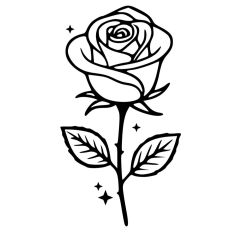 Outline of Rose Flower Stem Leaves