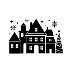 Christmas Town Festive Scene Houses Land