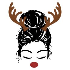 Mom Christmas Messy Bun Antler Bows Girl Festive Red Nose