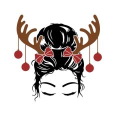 Reindeer Baubles Messy Bun Christmas Girl Mom Antler Bows
