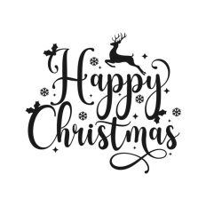 Happy Christmas Script Text Snowflakes Reindeer Holly