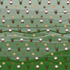 Santa Claus and the reindeer in the green landscape 