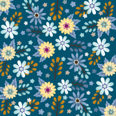 Yellow and light blue flowers on blue background