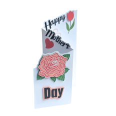 Mother's Day card SVG, slimline z fold card template, multi layered card, layering rose, hearts, layering tulip