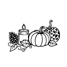 Pumpkins leaves and candle