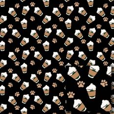 Pup Cups & Paw Prints – Black Printable Pattern