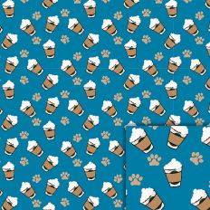 Pup Cups & Paw Prints – Denim Blue Printable Pattern