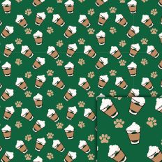 Pup Cups & Paw Prints – Green Printable Pattern