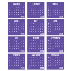 Purple 2026 Calendar Squares