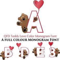 QFD Teddy Love - Color Monogram Font 