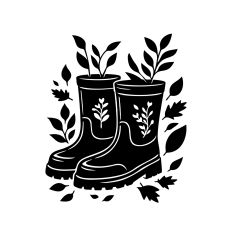 Autumn Rain Boots with Leaves Clipart