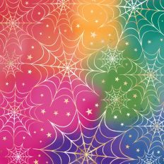 Rainbow and Gold Foiled Spiderweb Halloween Background Pattern
