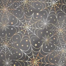 Gray and Gold Foiled Spiderweb Halloween Background Pattern