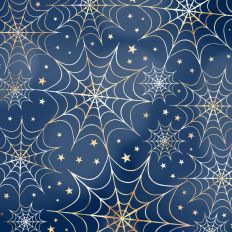 Navy Blue and Gold Foiled Spiderweb Halloween Background Pattern