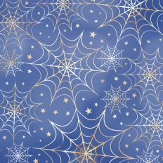 Blue and Gold Foiled Spiderweb Halloween Background Pattern