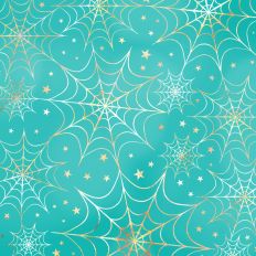 Teal and Gold Foiled Spiderweb Halloween Background Pattern