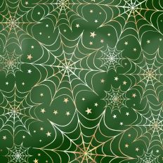 Green and Gold Foiled Spiderweb Halloween Background Pattern