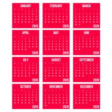 Red 2026 Calendar Squares