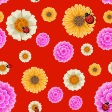 Large floral printable pattern paper  - red background