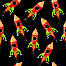 Red rocket pattern paper on a black background 