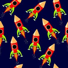 Red rocket pattern paper on a blue background