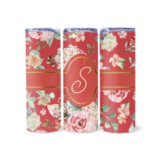 Red Watercolor Rose Monogram Tumbler Wrap – 20 oz Sublimation 