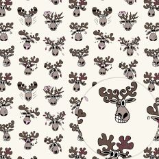 SANTAS REINDEER COMIC DIAGONAL PATTERN BROWN WHITE