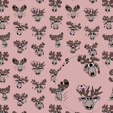 SANTAS REINDEER COMIC DIAGONAL PATTERN RED PINK