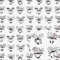 SANTAS REINDEERS COMIC GRID PATTERN BLACK WHITE