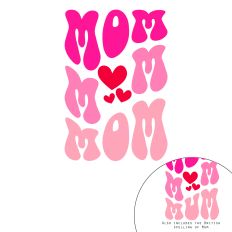 Retro Mom / Mum Hearts Word