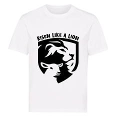 Risen Like a Lion – Lion and Lamb Christian Badge Tshirt