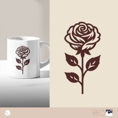 Detailed Rose with Stem and Leaves Cut File