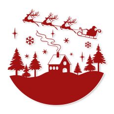 Round Christmas Scene with Santa and Reindeer SVG