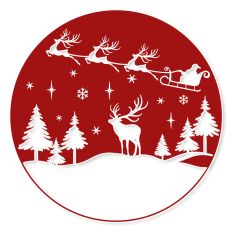 Round Christmas Scene with Santa and Reindeer SVG