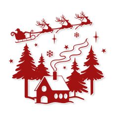 Round Christmas Scene with Santa and Reindeer SVG
