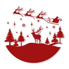 Round Christmas Scene with Santa and Reindeer SVG