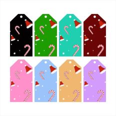 Candy cane and santa hat stickers and gift tags print and cut