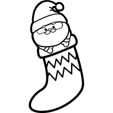 cute santa in a christmas sock lineart