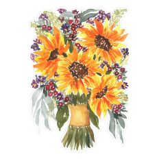 Fall / Autumn Watercolor Sunflowers and Berries Floral Bouquet Arrangement Thanksgiving Print and Cut