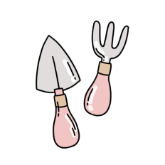 pink gardening tools sticker