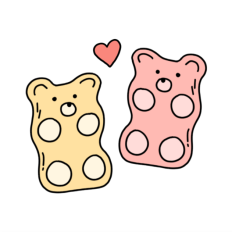 Cute pink and yellow gummy bear candy in love sticker