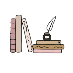 Cute vintage feather pen and vintage books sticker