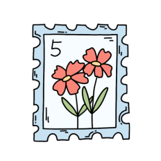 cute vintage red flower blue stamp sticker
